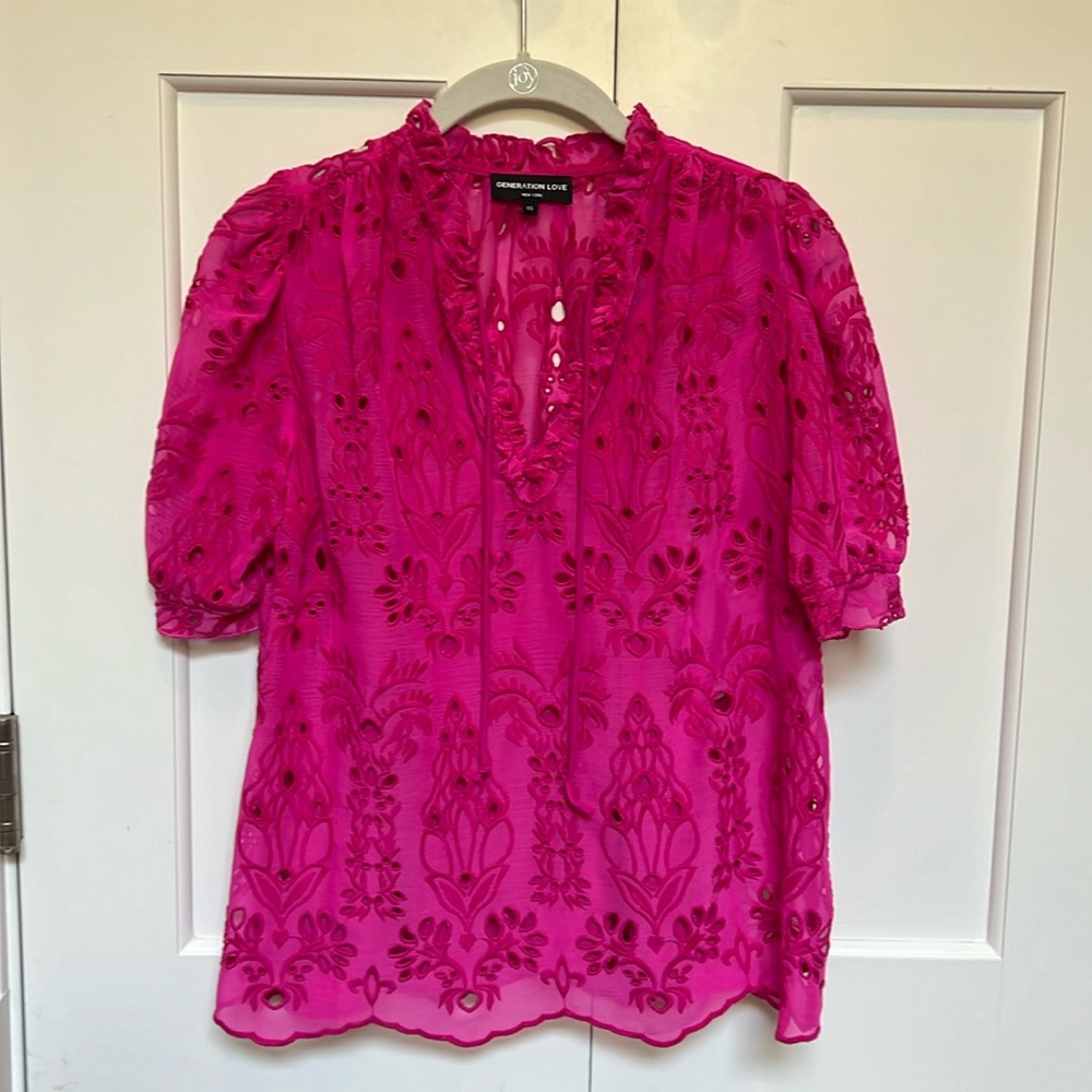 Generation Love Lara Embroidered Blouse in Hot Pink